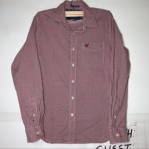 American Eagle Slim Fit Plaid Red &White Button Up